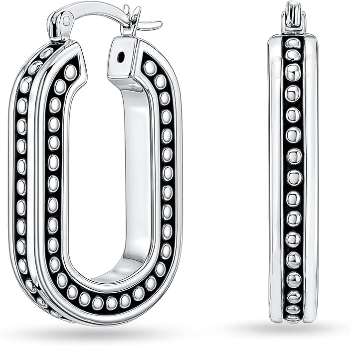 LeCalla 925 Sterling Silver Bali-Style Hoop Earrings Lightweight Click-Top Antique Two-Tone Beaded Italian Bali Style Earring Hoops for Women