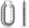 LeCalla 925 Sterling Silver Bali-Style Hoop Earrings Lightweight Click-Top Antique Two-Tone Beaded Italian Bali Style Earring Hoops for Women