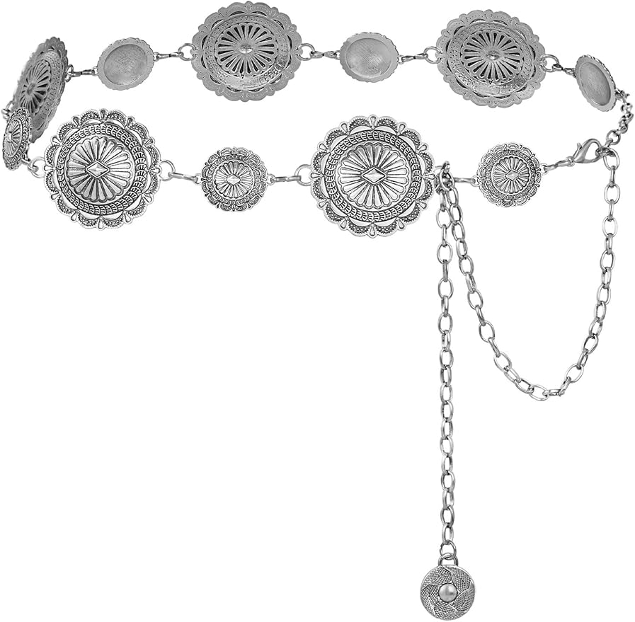 FIORETTO Metal Waist Chain Link Belt for Women Western Cowgirl Boho Turquoise Belts for Dress Jeans Country Concert Outfit