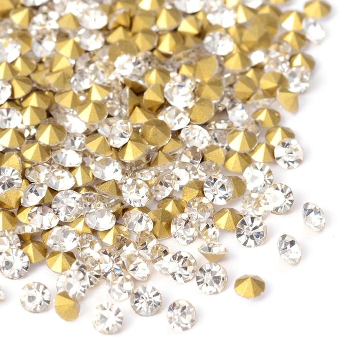 Fashewelry 6mm Glass Pointed Back Rhinestone 288Pcs Mini Crystal Diamante Gems Gold Plated Faceted Diamond Loose Stone for Nail Art Craft Replacing Jewelry