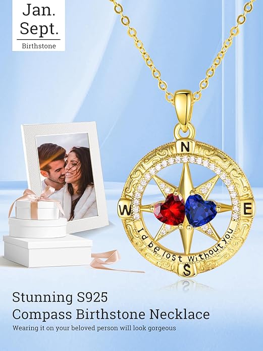 Valentine's Day Gifts for Wife 925 Sterling Silver Double Birthstone Pendant Necklaces I Love You for Always and Forever Necklace Anniversary Birthday Gifts for Wife Girlfriend Mom Her