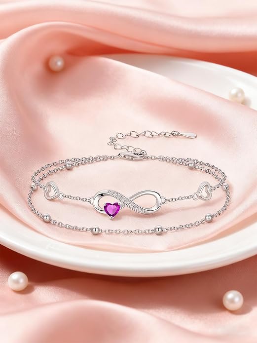 Dorunmo Infinity Heart Anklet Bracelet for Women 925 Sterling Silver Adjustable Infinity Birthstone Bracelet Friendship Jewelry Gifts for Women Birthday Christmas