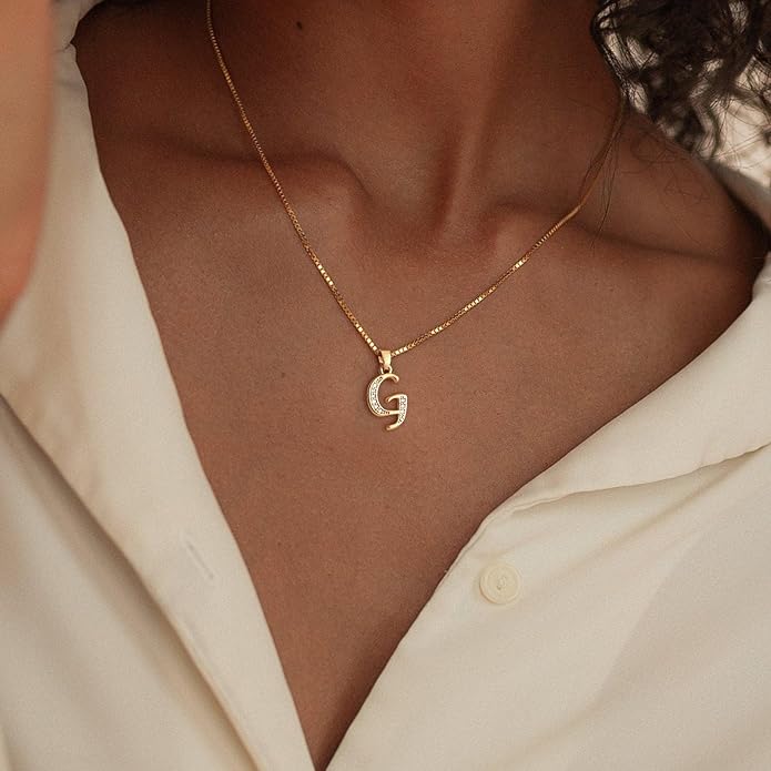 Initial Necklace for Women, 14K Gold Plated Box Chain Letter Pendant, Trendy Name Necklace, Dainty Personalized Jewelry Valentines Day Gift for Her