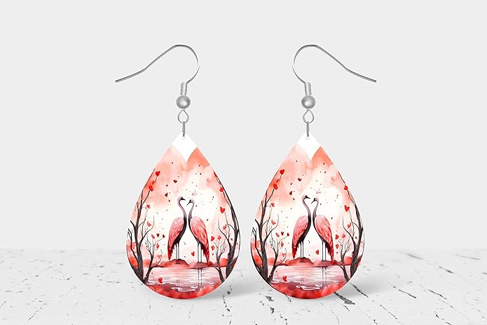 Teardrop Wood Earrings Light Weight Printed Image Dangle Jewelry, Fun and Funky