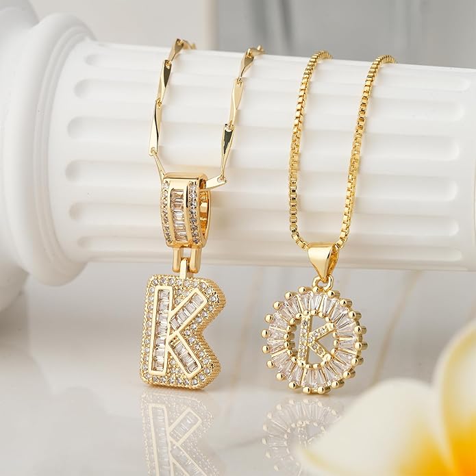 14K Gold Plated Alphabet Necklace Cubic Zirconia Letter Pendant, Personalized Name Jewelry Gift for Women, Customizable A-Z, Birthday/Mothers Day Gifts for Womens