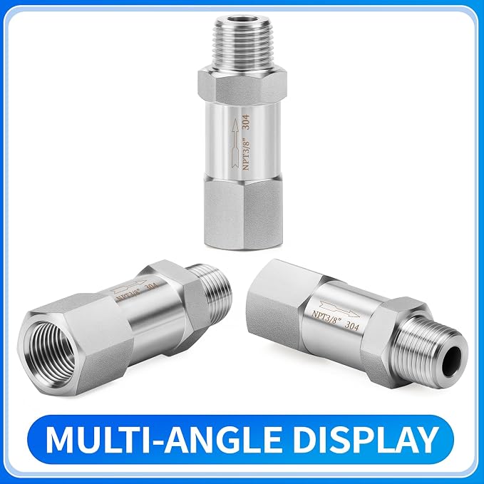 ChillWaves 304 Stainless Steel In-Line Split Check Valve 3/8" NPT Male x 3/8" - Image 3