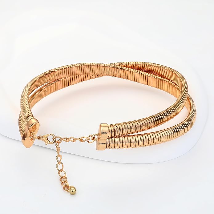 Chunky Gold Choker Necklace for Women, 14K Gold Plated Snake Chain Statement Necklace Triple Twsited Layered Choker Necklaces Jewelry Gifts