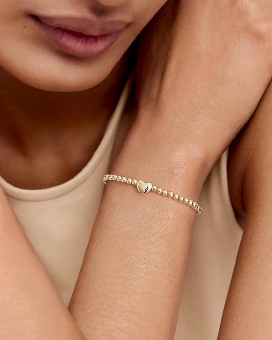 Gold Bracelets for Women 14K Gold Beaded Bracelets Stackable Bracelets for Women Gold Charm Bracelet Non Tarnish Gold Jewelry for Women Trendy