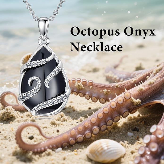 Black Onyx Necklace 925 Sterling Silver Flower Insect Pendant Teardrop Onyx Jewelry Valentines Day Birthday Gifts for Women