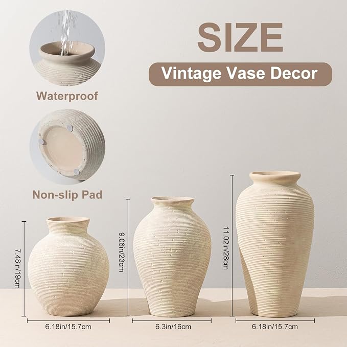 7.48 Inch Vintage Ceramic Flower Vase, Rustic Farmhouse Vase - Image 6
