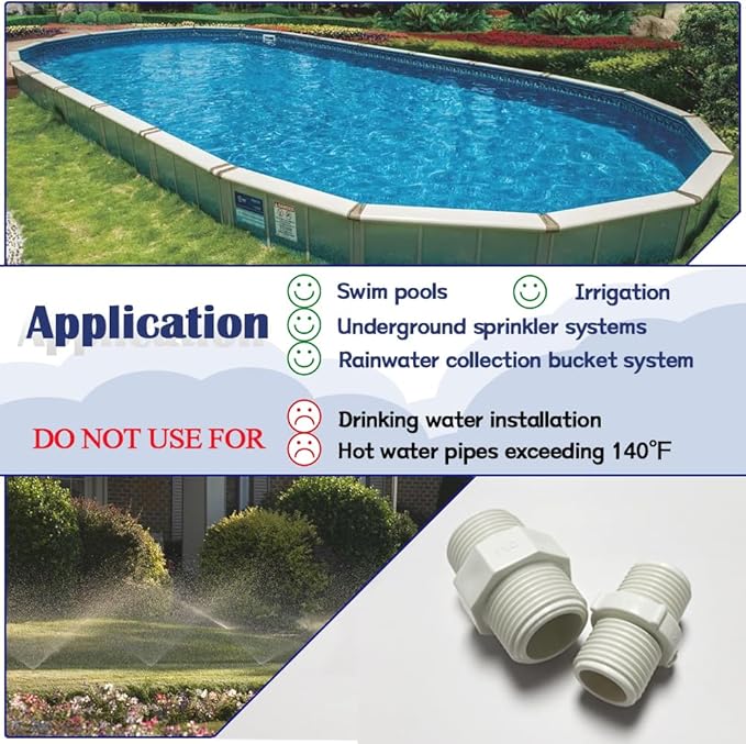 2PCS 1-1/2" PVC Pipe Fittings Nipple G1-1/2 X G1-1/2 Male to Male Thread - Image 6
