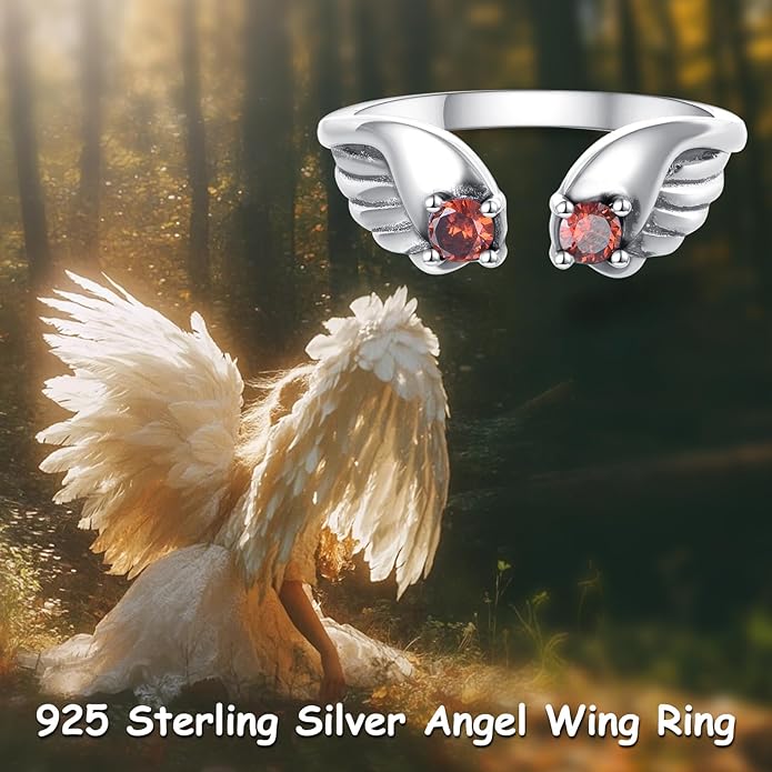 Angel Wing Ring S925 Sterling Silver Adjustable Feather Wrap Rings Jewelry Gifts for Men Women