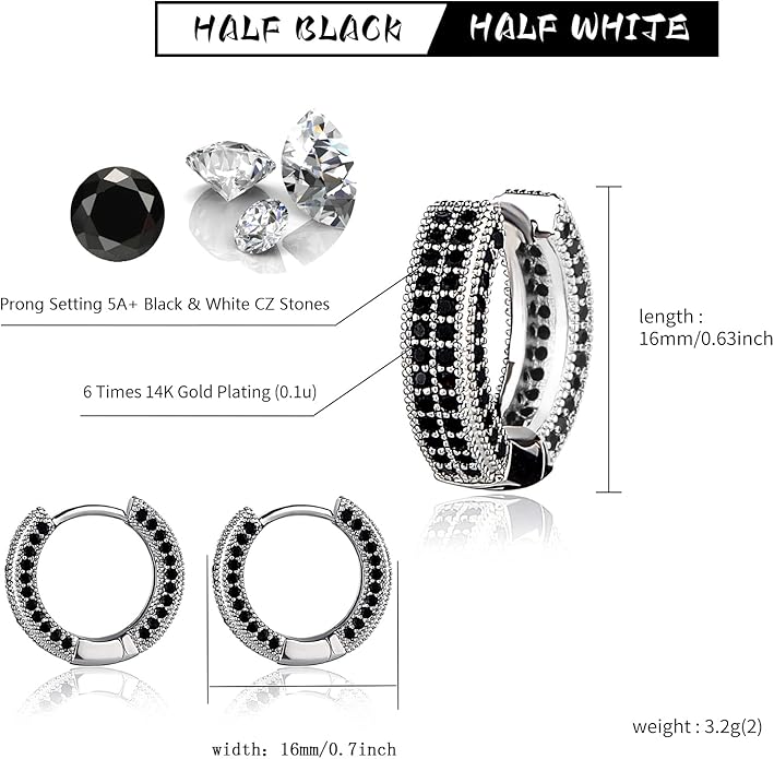 TOPGRILLZ Iced Out Hoop Earrings Cubic Zirconia Huggie Cartilage Cuff Hypoallergenic 14K Gold Plated Luxury Fashion Round Circle Earrings For Men Women