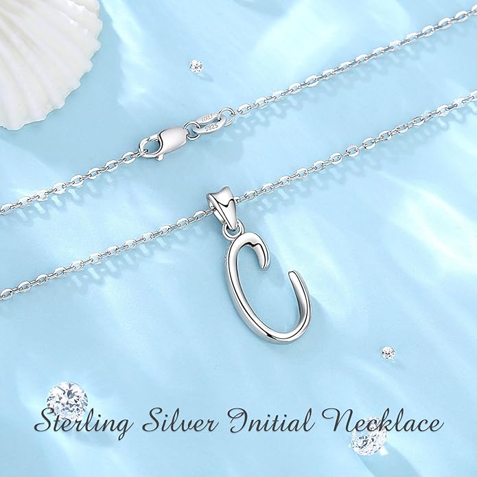 EUDORA Sterling Silver Initial Necklaces for Women, Classic 26 Letter Neckless Gifts for Girls, Sister, Mother Daughter, 18 inch Chain