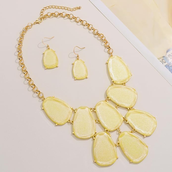 Firstmeet Chunky Bubble Statement Collar Necklace with Earrings for Women