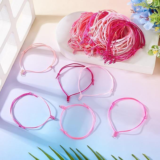 80Pcs Adjustable Braided Cord Colorful Waxed Thread Half Finished Bracelet with Jump Rings Knotting Bracelet Ropes for Wrist DIY Women Jewelry Friendship Bangle Decor 8.5-16cm Long-Pink