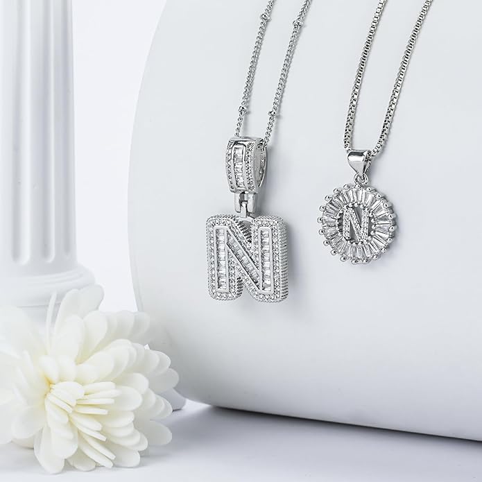 14K Gold Plated Alphabet Necklace Cubic Zirconia Letter Pendant, Personalized Name Jewelry Gift for Women, Customizable A-Z, Birthday/Mothers Day Gifts for Womens