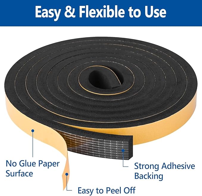 Self Adhesive Foam Tape Weatherstrip 1/2in x 1/8in x 66Ft High Density Foam - Image 3