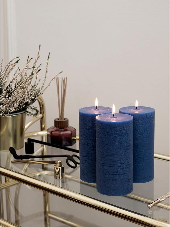 Large Pillar Candles 3x6 Inch – Set of 3 Unscented Dripless Dark Blue Candles - Image 5