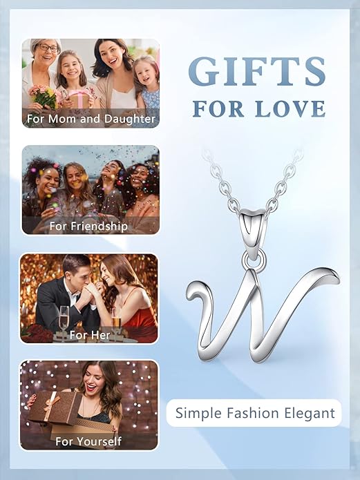 EUDORA Sterling Silver Initial Necklaces for Women, Classic 26 Letter Neckless Gifts for Girls, Sister, Mother Daughter, 18 inch Chain