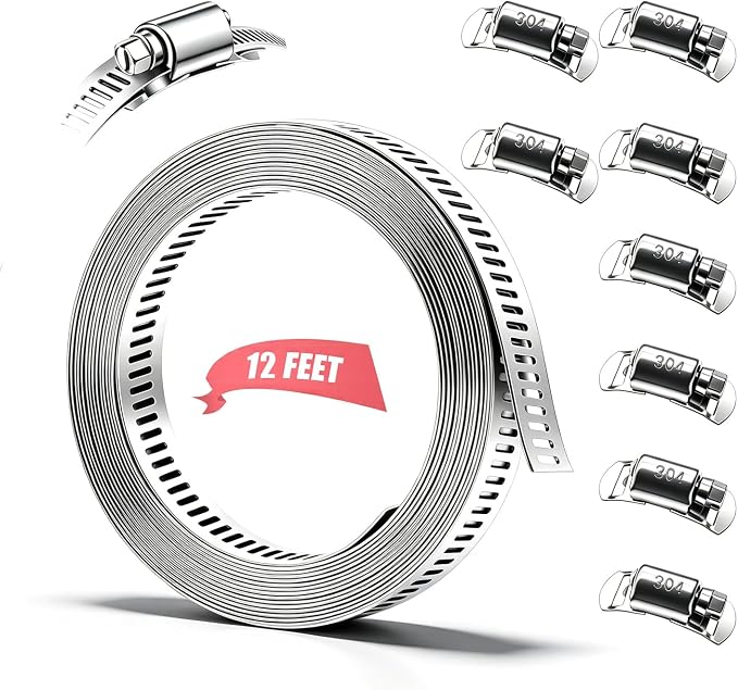 Dianrui DIY Hose Clamps 12FT 304 Stainless Steel Metal Strap + 8PCS Stronger by Dianrui