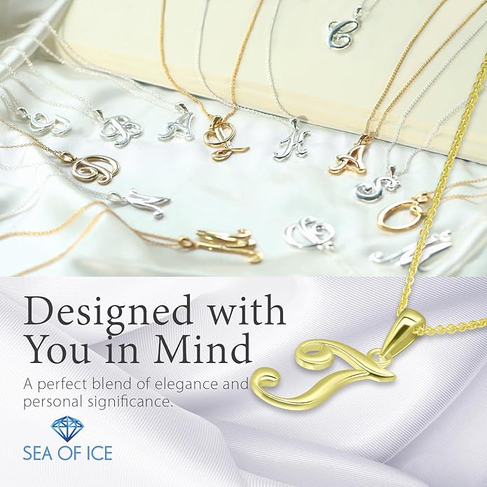 SEA OF ICE Letter Initial Necklace, Alphabet Letter Pendant Necklace, Sterling Silver, Gold, Rose Gold Necklace for Women, Elegant Initial Necklaces, Personalized Custom Women's Necklaces