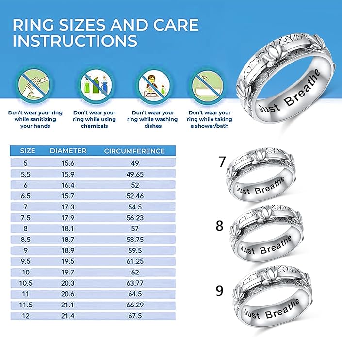 Ladytree Anxiety Relieve Rings 925 Sterling Silver Spinner Fidget Ring Worry Stress Relieving Boredom ADHD Autism Ring Platinum Plated Jewelry Birthday Gifts for Women Men