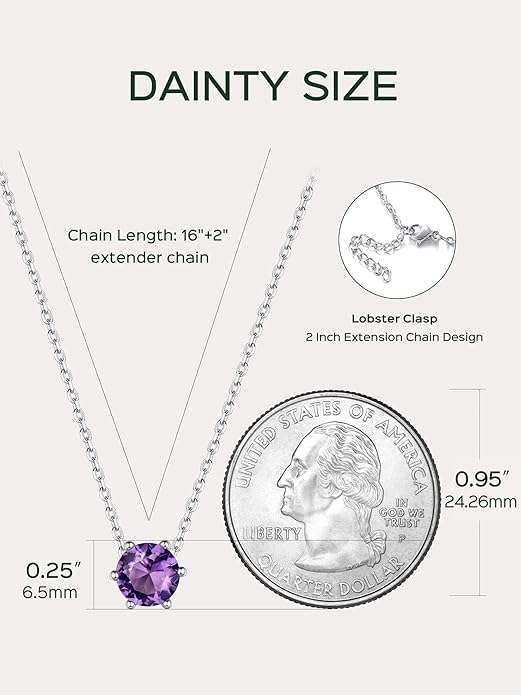 ChicSilver 925 Sterling Silver 12 Months Sparkling Round Cut Created Birthstone Pendant Necklace, 16 Inch Rolo Chain