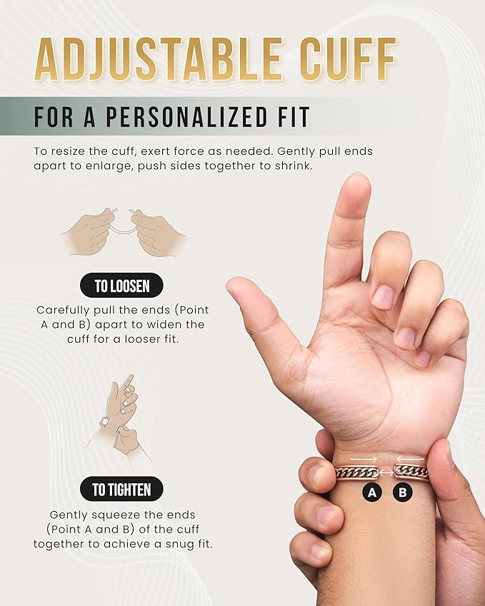MagnetRX® Copper Magnetic Bracelets – Effective Pure Copper Bracelet for Men and Women – Copper Cuff Adjustable Magnetic Bracelet Bangles (Curb Chain Inlay)