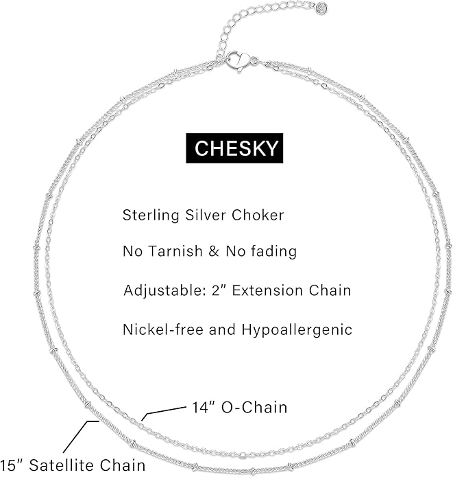 CHESKY 14k Gold Plated/Silver Plated Dainty Necklace for Women, Trendy Satellite Choker Necklace Thin Beaded Layered Choker Necklaces Discs Paperclip Chain Necklaces Womens Simple Jewelry