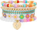 Heishi Beaded Stretch Bracelets for Women Stackable Polymer Clay Beads Bracelets Friendship Boho Summer Beach Bracelet Jewelry Set