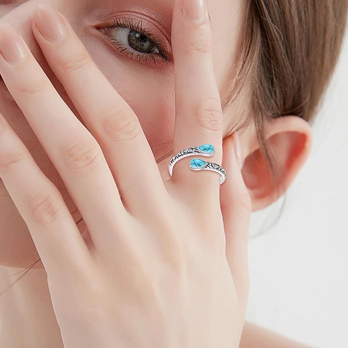 Turquoise Ring 925 Sterling Silver Adjustable Vintage Ring Turquoise Jewelry Gifts for Women