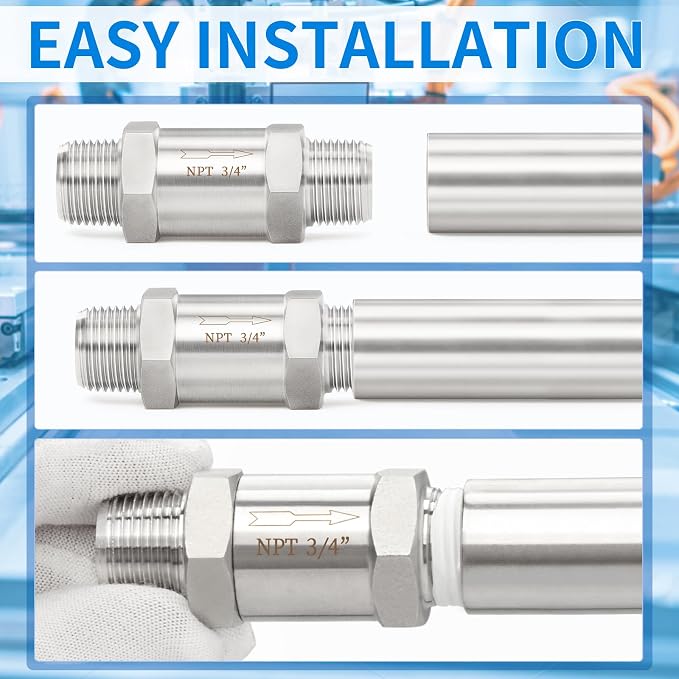 ChillWaves 304 Stainless Steel In-Line Split Check Valve 3/4" NPT Male Thread - Image 7