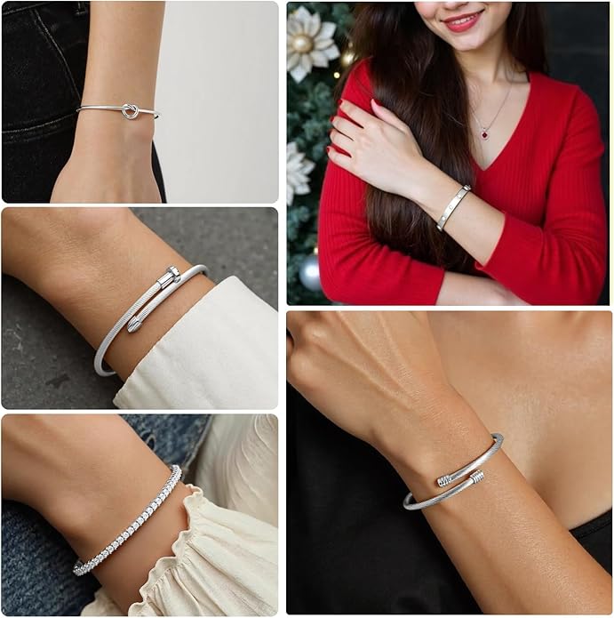 18 K Gold Plated Love Bangle Bracelet Stack Cuff Jewelry for Women Jewelry Set for Women Gift with Box