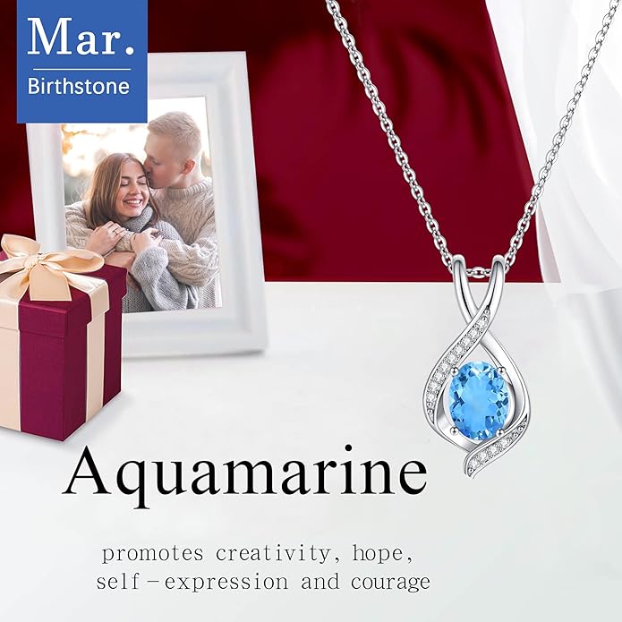 SMILEST Valentines Day Gifts for Her - 925 Sterling Silver Oval Sparkle Birthstone Necklace, Infinity Pendant Necklace Anniversary Birthday Gifts for Women Wife Girlfriend Mom Birthstone Necklace