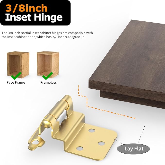 3/8 Inch Inset Cabinet Hinges, 25 Pairs Self Closing Flush Face Mount Hinges - Image 3