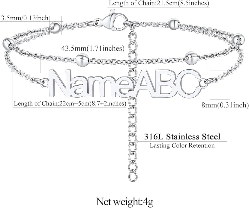 FindChic Custom Ankle Bracelets for Women, Stainless Steel Figaro/Cuban/Wheat/Rope/Herringbone Chain Anklets, Beach Foot Jewelry 8.5''-10.5'' Adjustable & Waterproof, with Gift Box