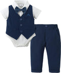 DISAUR Baby Boy Clothes Toddler Boy Outfits 4PCS Gentleman Dress Romper/Vest/Pants/Bow Tie Cotton Suit Sets