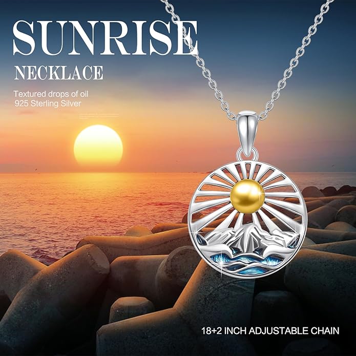 Natural Necklace for Women 925 Sterling Silver Mountain/Wave Pendant Necklace Nature Jewelry Gift for Women