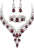 BriLove Women's Wedding Bridal Austrian Crystal Teardrop Flower Cluster Statement Necklace Dangle Earrings Jewelry Set for Party Prom