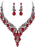 BriLove Women's Wedding Bridal Austrian Crystal Teardrop Flower Cluster Statement Necklace Dangle Earrings Jewelry Set for Party Prom