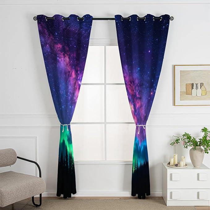 Fluorescent Forest Curtains for Bedroom Blackout, Grommet Black Out Drapes 84 - Image 3