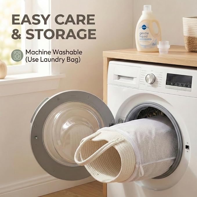 JMvicyroam 65L Extra Large Machine Washable Cotton Rope Blanket Basket | - Image 5