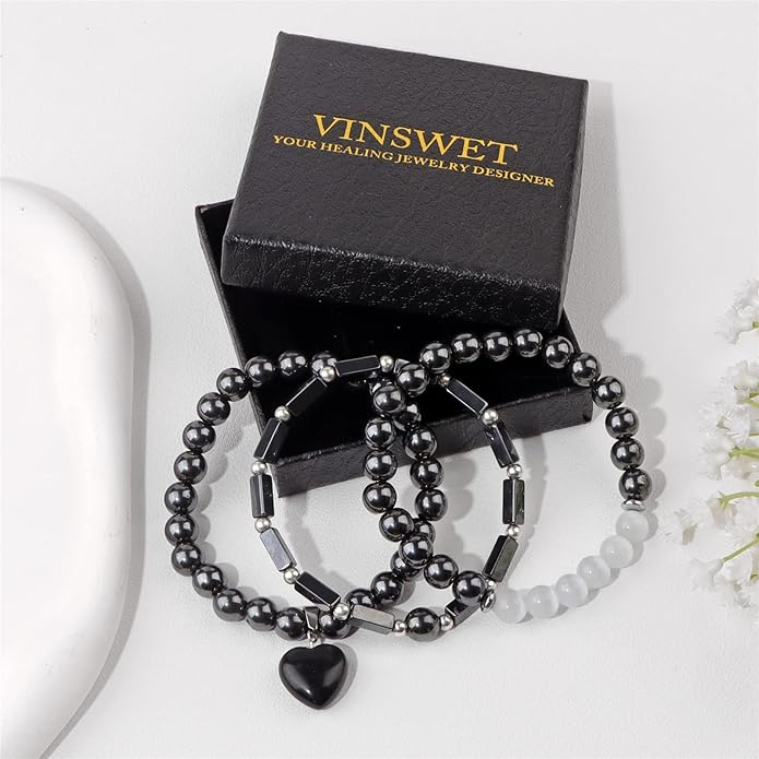 Healing Crystal Beaded Bracelets for Women,Natural Amethyst Gemstones Bracelet,Anxiety Stress Relief Heart Charm Bracelet Handmade purple Jewelry Gifts for Women