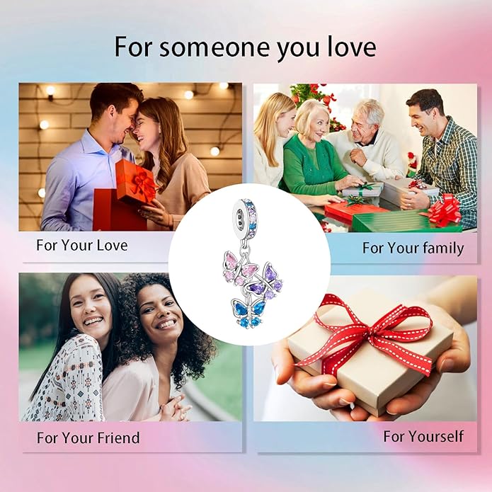 Birthday Fashion Love Heart Dangle Charm 925 Sterling Silver Charms fits Bracelets and Necklace Pendant Bead Charms Jewelry Present for Women Family Friends