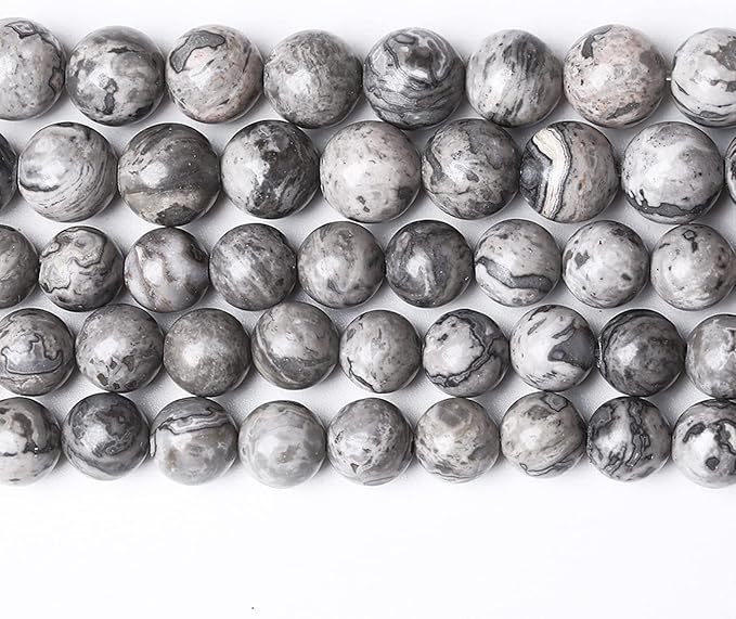 A+ Natural Map Jasper Gemstone Beads Gray Energy Stone Healing Power for Jewelry Making DIY Bracelet 12mm 32pcs