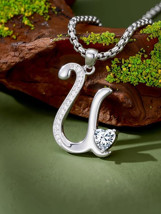 Valentines Day Gifts for Women Alphabet A to Z Initial Birthstone Pendant Necklaces for Women - 18k White Gold Plated Personalized Name Jewelry Valentine Mothers Day Birthday Gifts for Women Her Girlfriend