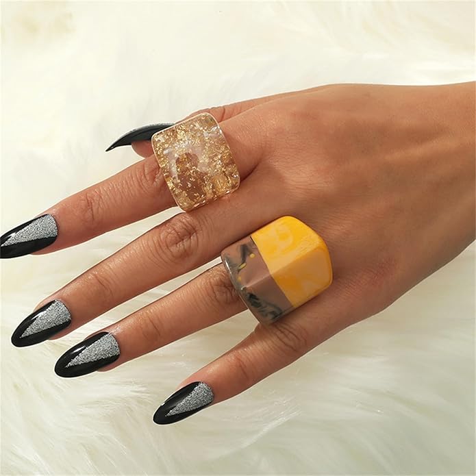 Multicolor Resin Chunky Rings for Women,Acrylic Plastic Rin Knuckle Finger Cute Trendy Aesthetic Y2k Statement Ring Vintage Simple Geometric Rings Jewelry