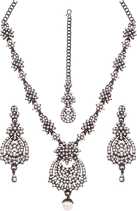 Touchstone Indian jewelry sets for women maang tikka wedding guest gold necklace bollywood jewellery set pageant elegant prom bride accessories western crystal chunky rhinestone necklaces
