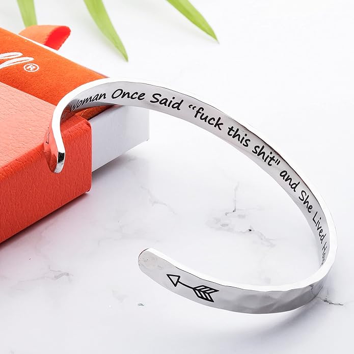 Carviell Engraved Cuff Bracelets for Women – Inspirational, Friendship, Love, Mom, Daughter, Sister, Christian, Graduation, Memorial & Wedding Gifts – 80+ Phrases – Stainless Steel, Gift-Ready